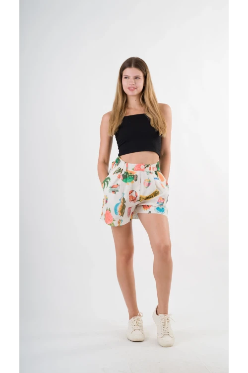 Kadın Çokrenkli Beli Lastikli Düğme Detaylı Cepli Şort HZL24S-YY277