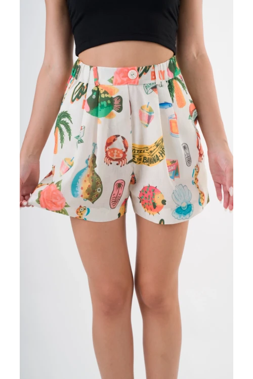 Kadın Çokrenkli Beli Lastikli Düğme Detaylı Cepli Şort HZL24S-YY277