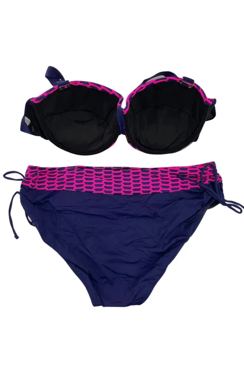 Kadın Fuşya Zincir Desenli Büyük Beden Astarlı Lacivert Bikini Takım HZL25S-LC3303