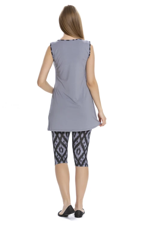 Kadın Gri Siyah Kolsuz Yarı Kapalı Taytlı Mayo HZL25S-AR3151/13