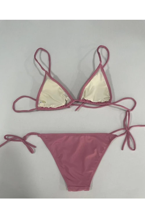 Kadın Gül Kurusu Boyundan İp Bağlamalı Üçgen Bikini Takımı HZL25S-LC5005