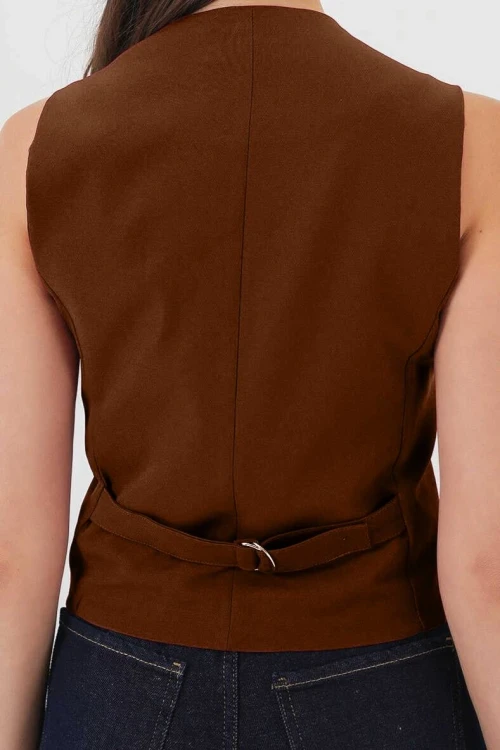 Kadın Kahverengi Düğmeli Astarlı Yelek HZL25S-BD167961