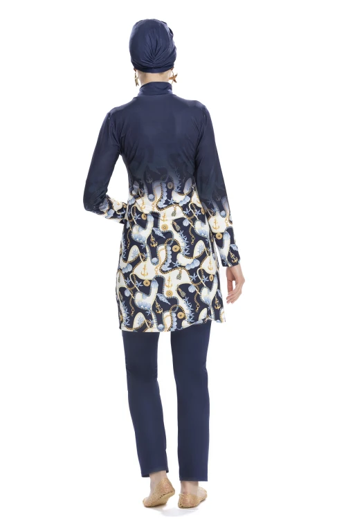 Kadın Lacivert Desenli Uzun Kollu Tesettür Mayo HZL25S-AR272/02