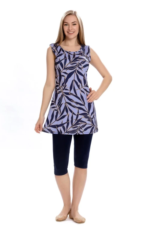 Kadın Lila Lacivert Kolsuz Yarı Kapalı Taytlı Mayo HZL25S-AR151/501