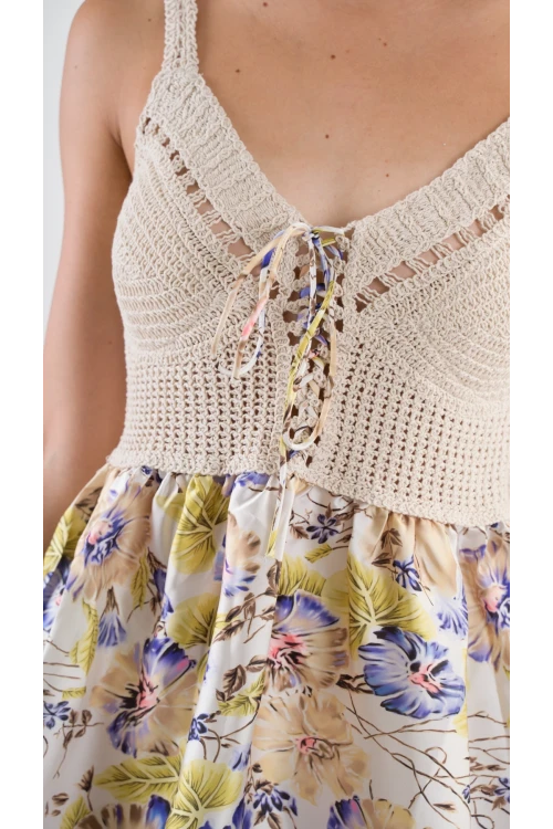 Kadın Mor Önden İp Bağlamalı Ajurlu Model Saten Yüzeyli Mini Elbise HZL24S-YY250