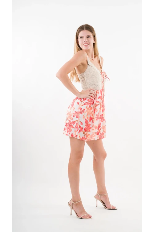 Kadın Oranj Önden İp Bağlamalı Ajurlu Model Saten Yüzeyli Mini Elbise HZL24S-YY250