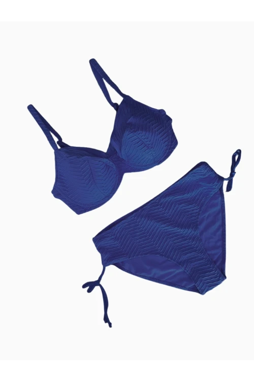 Kadın Saks Mavi Desenli Büyük Beden Astarlı Bikini Takım HZL25S-LC4004