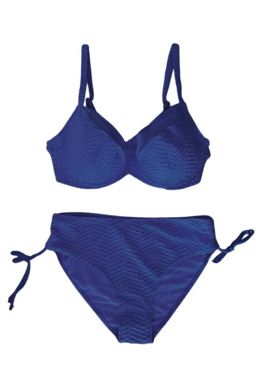 Kadın Saks Mavi Desenli Büyük Beden Astarlı Bikini Takım HZL25S-LC4004