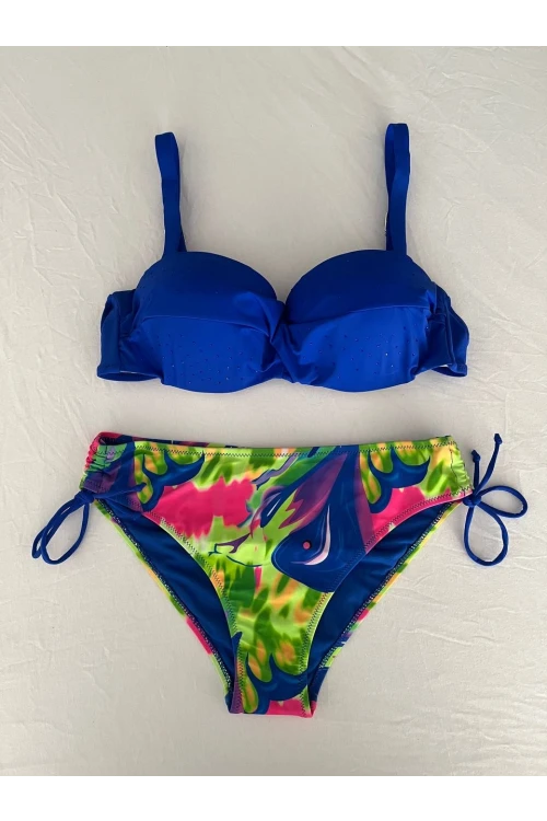 Kadın Saks Mavi Taş İşlemeli Astarlı Bikini Takım HZL25S-LC3334