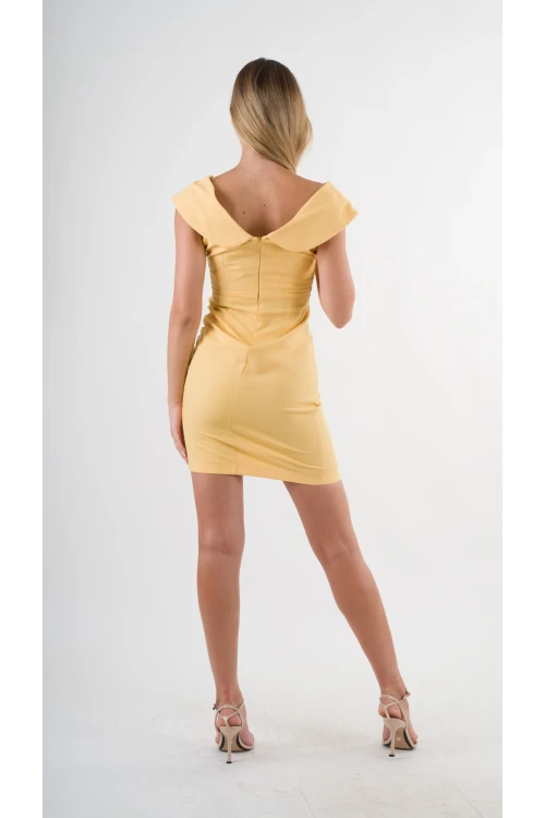 Kadın Sarı V Yaka Yırtmaç Detaylı Kolsuz Elbise HZL24S-YY272