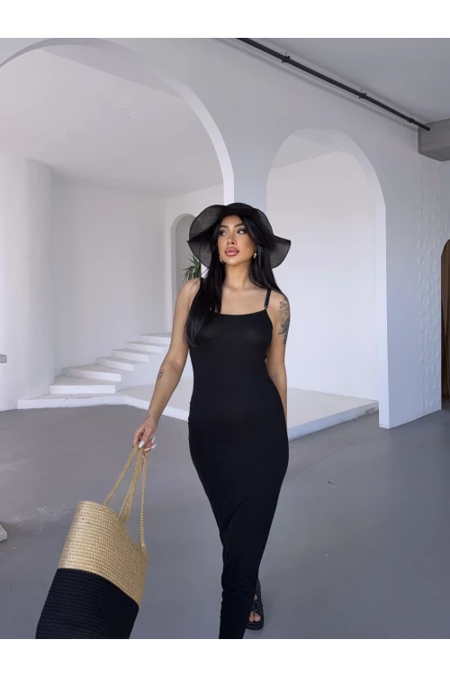 Kadın Siyah Ayarlanabilir Askılı Midi Boy Elbise HZL25S-FRY122921