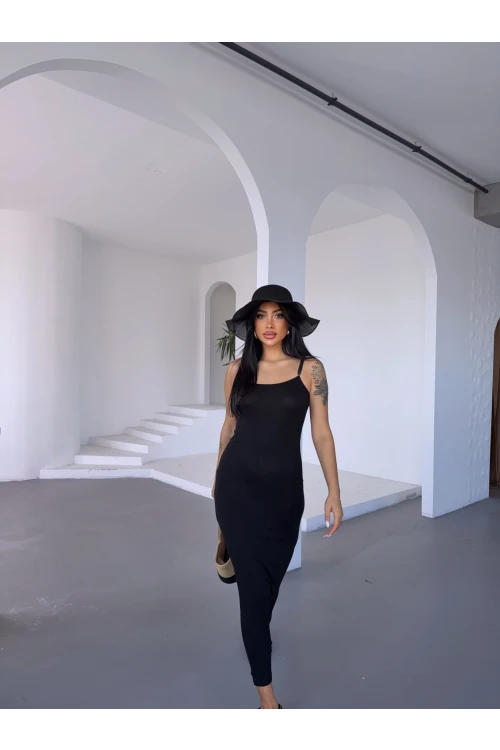 Kadın Siyah Ayarlanabilir Askılı Midi Boy Elbise HZL25S-FRY122921