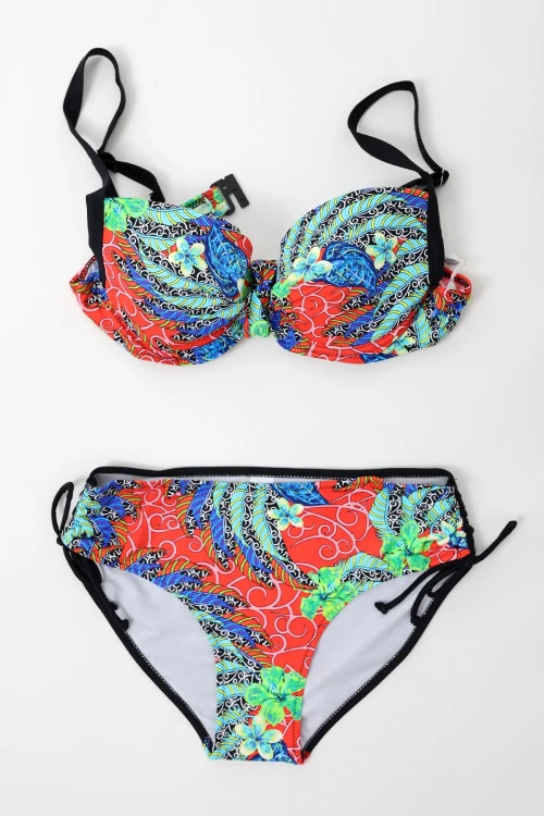 Kadın Siyah Çok Renkli Yüksek Bel Toparlayıcı Bikini Takım HZL24S-LC7015