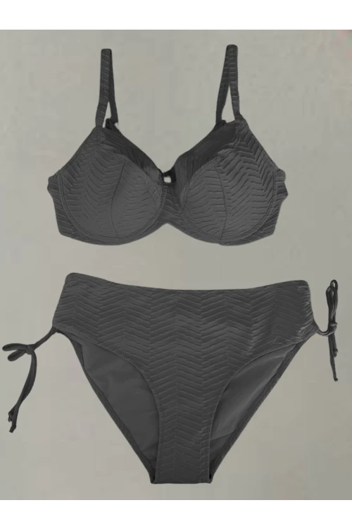 Kadın Siyah Desenli Büyük Beden Astarlı Bikini Takım HZL25S-LC4004