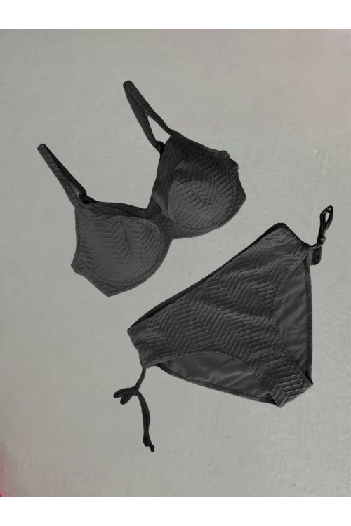 Kadın Siyah Desenli Büyük Beden Astarlı Bikini Takım HZL25S-LC4004