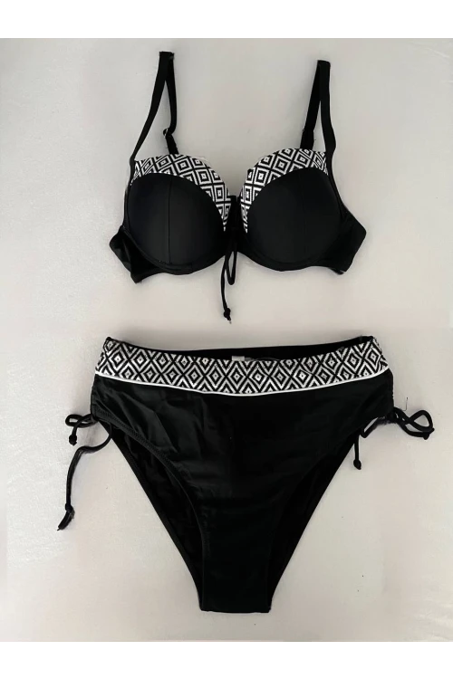 Kadın Siyah Etnik Desenli Bikini Takım HZL25S-LC2218
