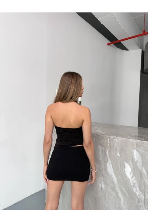 Kadın Siyah Halter Yaka Sırtı Açık Sandy Bluz HZL25S-FRY123141