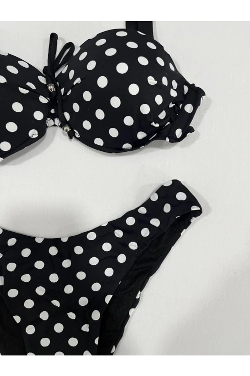 Kadın Siyah Puantiyeli Astarlı Bikini Takım HZL25S-LC2223