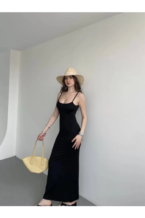 Kadın Siyah Sırtı Açık Yumuşak Dokulu Elbise HZL25S-ZK13281