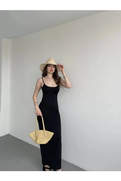 Kadın Siyah Sırtı Açık Yumuşak Dokulu Elbise HZL25S-ZK13281
