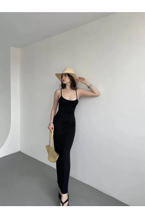 Kadın Siyah Sırtı Açık Yumuşak Dokulu Elbise HZL25S-ZK13281