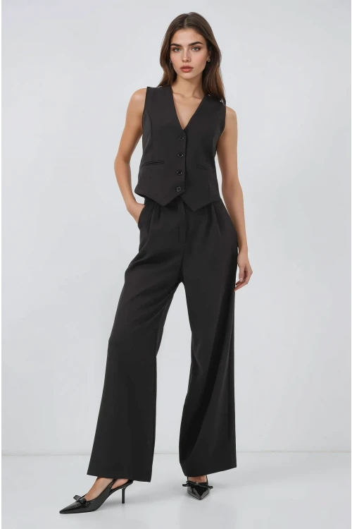 Kadın Siyah Yelek Pantolon Takım HZL25S-BD167091