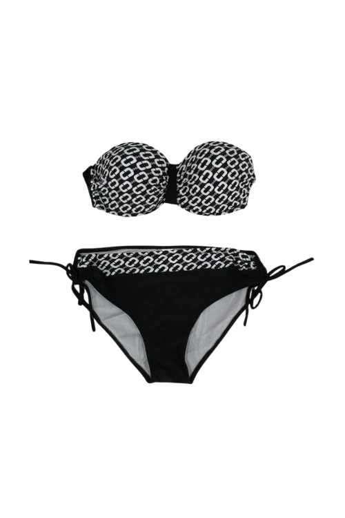 Kadın Siyah Zincir Desenli Astarlı Bikini Takım HZL24S-LC206