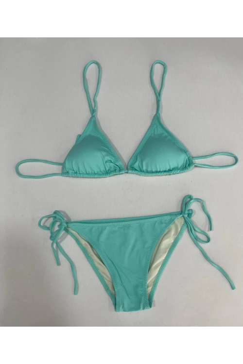 Kadın Su Yeşili Boyundan İp Bağlamalı Üçgen Bikini Takımı HZL25S-LC5005