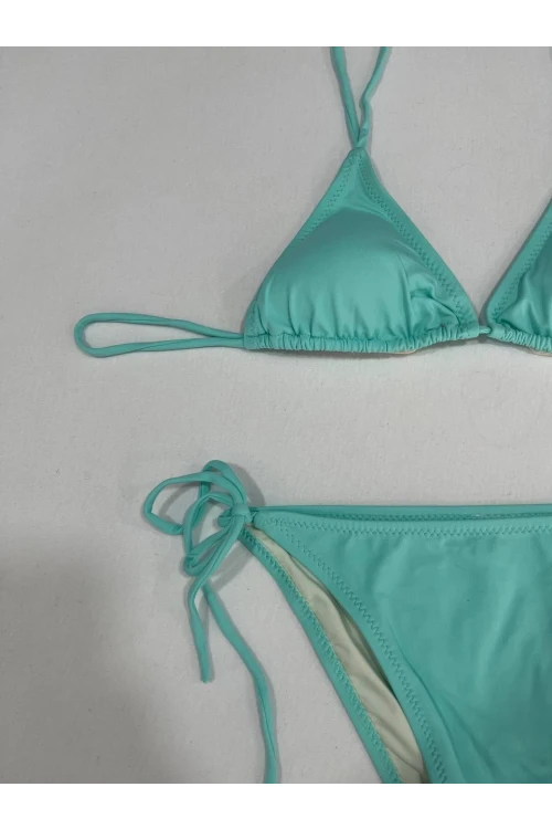 Kadın Su Yeşili Boyundan İp Bağlamalı Üçgen Bikini Takımı HZL25S-LC5005