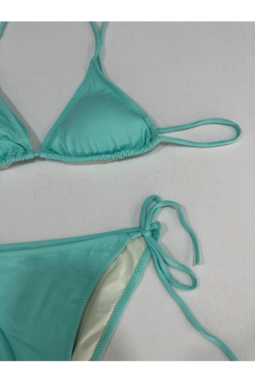 Kadın Su Yeşili Boyundan İp Bağlamalı Üçgen Bikini Takımı HZL25S-LC5005