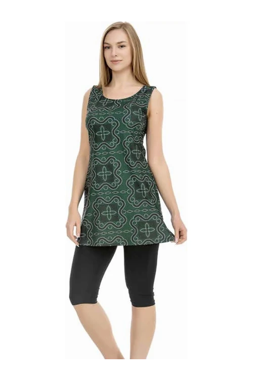 Kadın Yeşil Siyah Kolsuz Yarı Kapalı Taytlı Mayo HZL25S-AR153-508