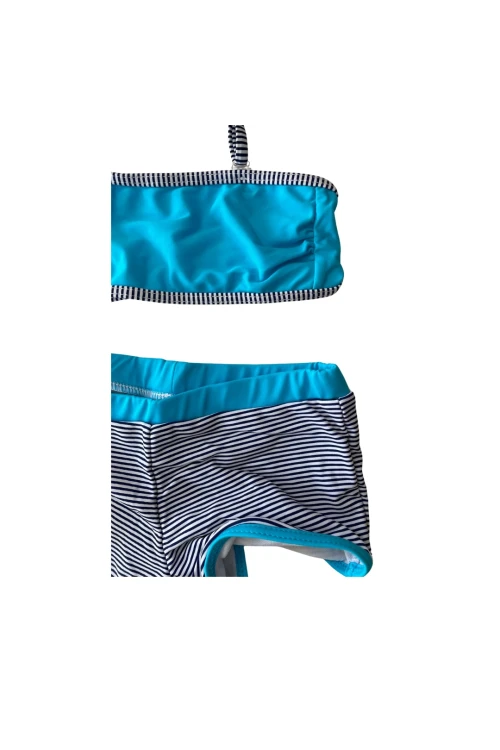 Kız Çocuk Mavi Siyah Çizgili Şortlu 4-12 Yaş Straplez Bikini Takım HZL24S-LC9034