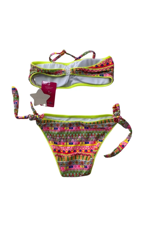 Kız Çocuk Neon Sarı Çok Renkli Astarlı 4-12 Yaş Straplez Bikini Takım HZL24S-LC6355