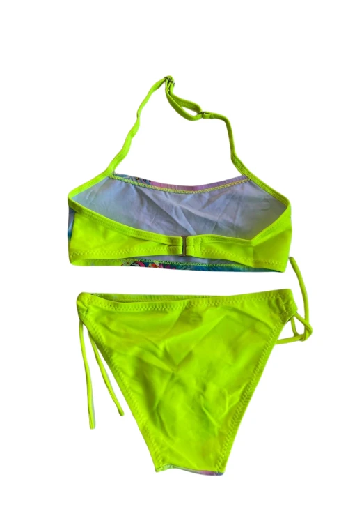 Kız Çocuk Neon Sarı Desenli  2-8 Yaş Straplez Bikini Takım HZL24S-LC3652