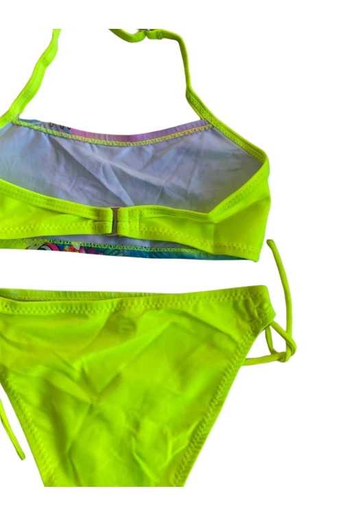 Kız Çocuk Neon Sarı Desenli  2-8 Yaş Straplez Bikini Takım HZL24S-LC3652