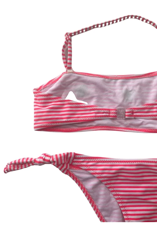 Kız Çocuk Pembe Beyaz Çizgili Arı Çıkartmalı 4-12 Yaş Straplez Bikini Takım HZL24S-LC3228