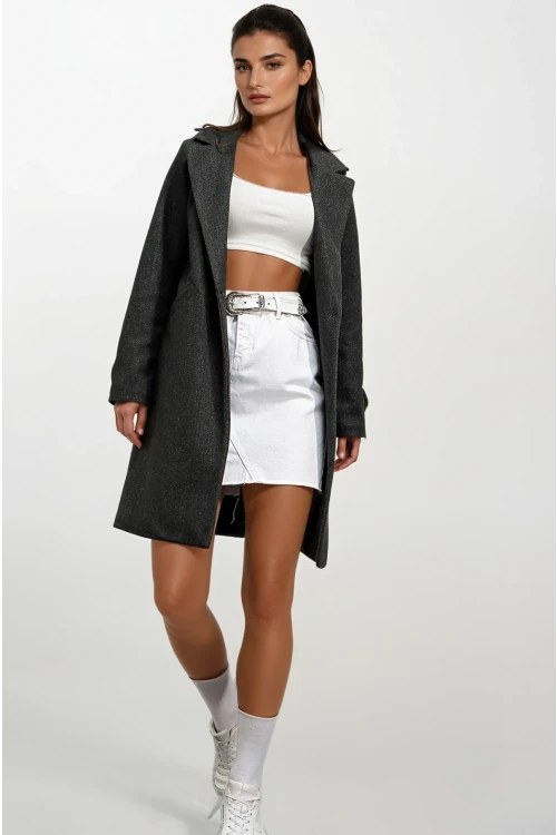 Kadın Antrasit Tek Düğmeli Çift Cepli Astarlı Şık Kaşe Kaban HZL23W-BD190851