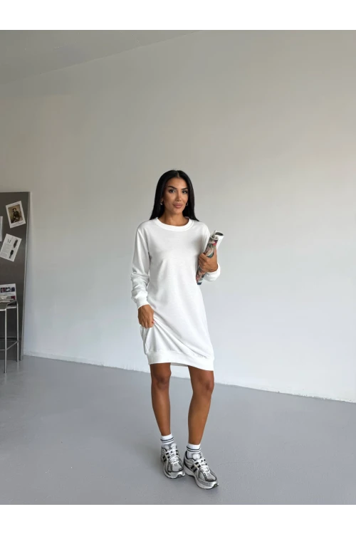 Kadın Beyaz Bisiklet Yaka 2 iplik Günlük Rahat Elbise HZL25W-FRY123451