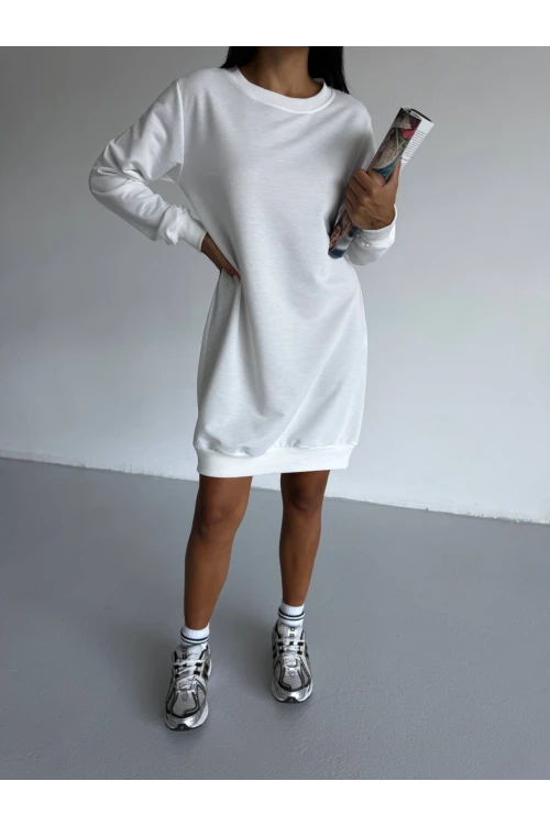 Kadın Beyaz Bisiklet Yaka 2 iplik Günlük Rahat Elbise HZL25W-FRY123451