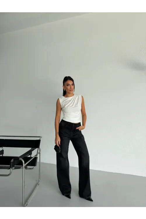 Kadın Beyaz Büzgülü Kolsuz Sandy Bluz HZL26W-FRY122751