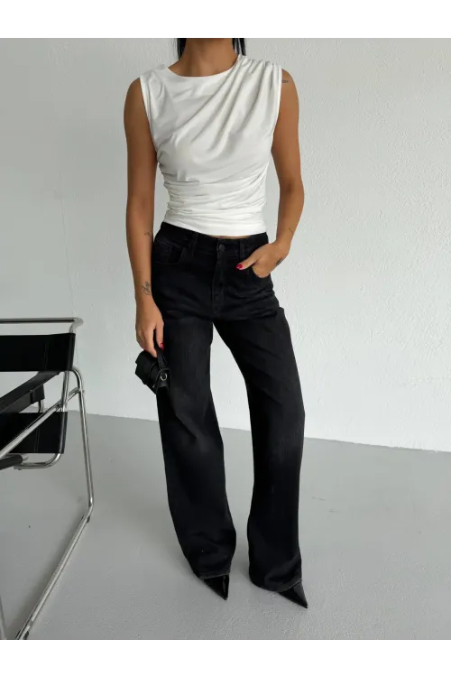 Kadın Beyaz Büzgülü Kolsuz Sandy Bluz HZL26W-FRY122751