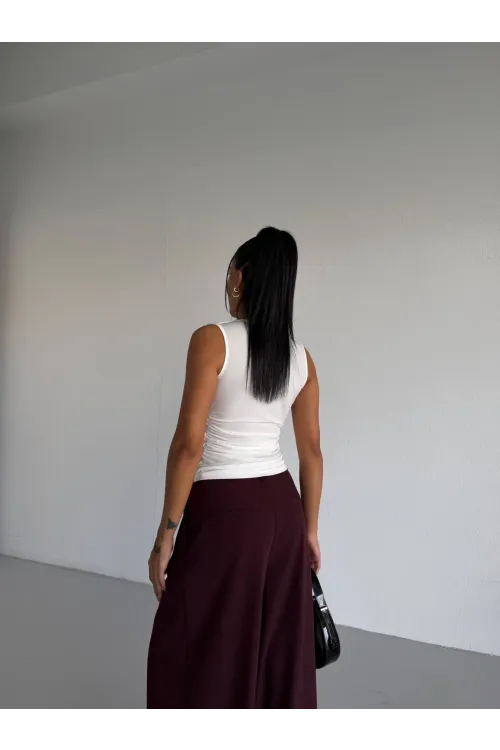 Kadın Beyaz Degaje Yaka Yanlardan Drapeli Sandy Bluz HZL25S-FRY123131