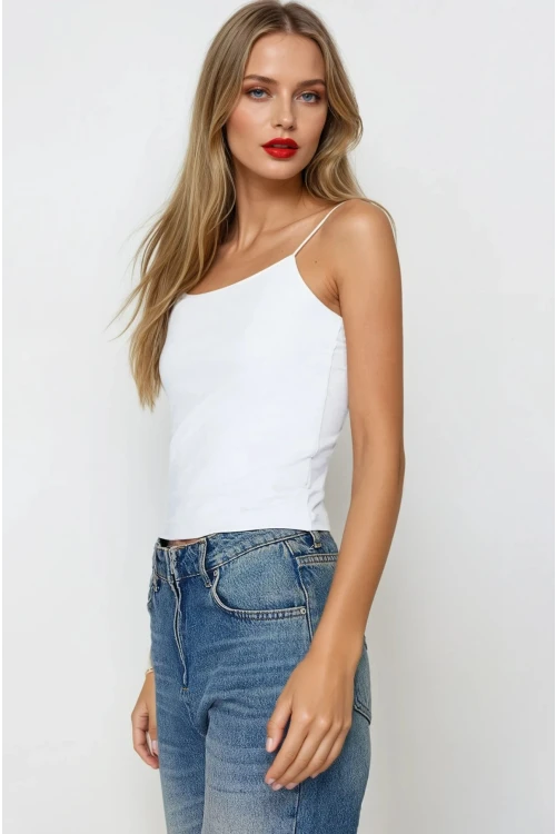 Kadın Beyaz İp Askılı Örme Body Bluz HZL24S-ZK11001