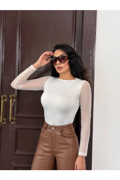 Kadın Beyaz Uzun Tül Kol Sandy Bluz HZL25W-FRY122521