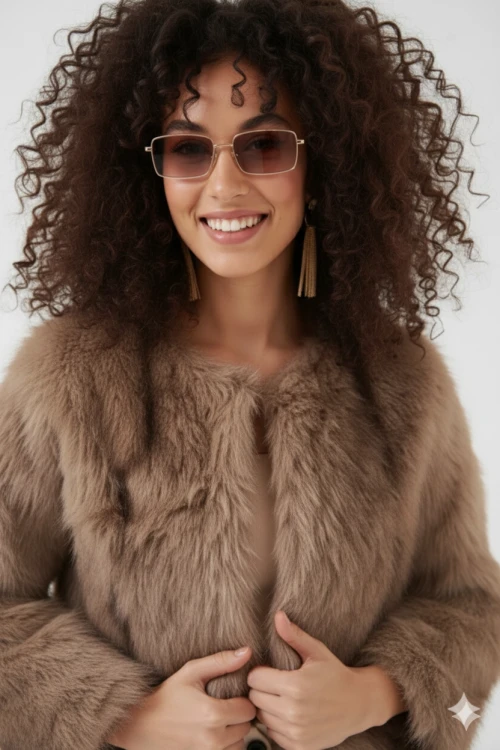 Kadın Bisküvi İçi Astarlı Peluş Kürk Mont HZL25W-BD152251