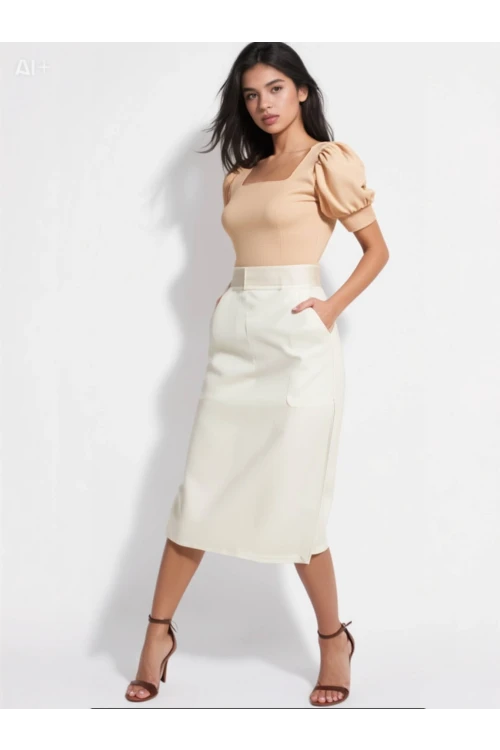 Kadın Bisküvi Kare Yaka Örme Bluz HZL22W-BD104091