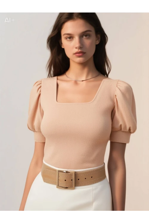 Kadın Bisküvi Kare Yaka Örme Bluz HZL22W-BD104091