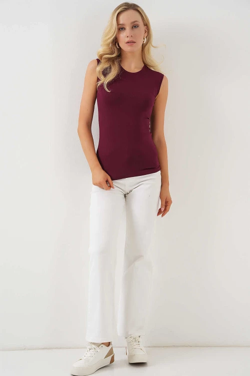 Kadın Bordo Basic Sıfır Kol Body HZL25S-BD143471