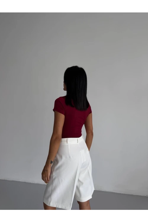 Kadın Bordo Bisiklet Yaka Sandy Bluz HZL25S-FRY123191