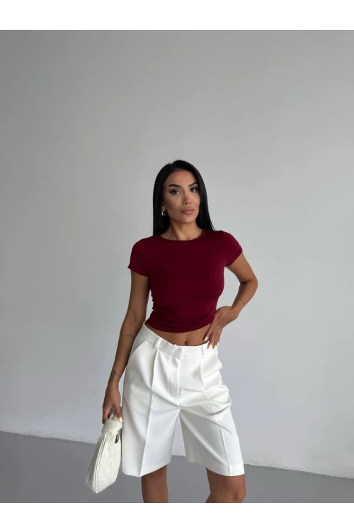 Kadın Bordo Bisiklet Yaka Sandy Bluz HZL25S-FRY123191